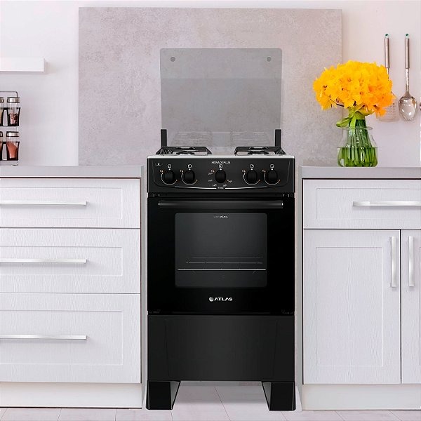 Fogão 4 bocas Atlas Mônaco Plus Preto com Acendimento Automático e Mesa Inox na Casas Bahia