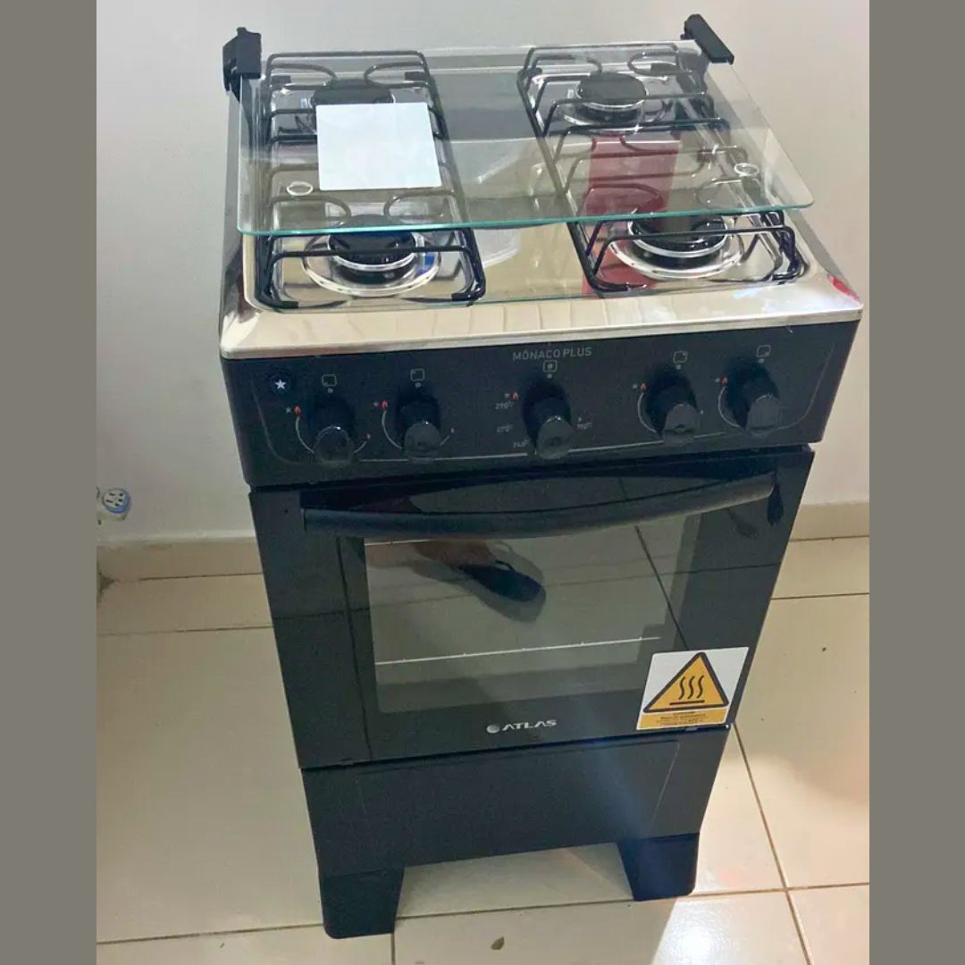 Fogão 4 bocas Atlas Mônaco Plus Preto com Acendimento Automático e Mesa Inox na Amazon