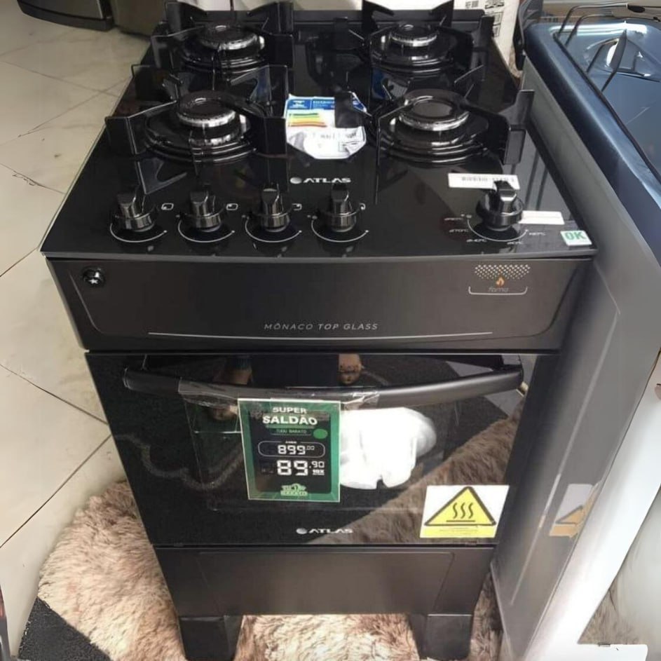 Fogão 4 Bocas Atlas Preto Mesa de Vidro Mônaco Top Glass – Bivolt na Aliexpress