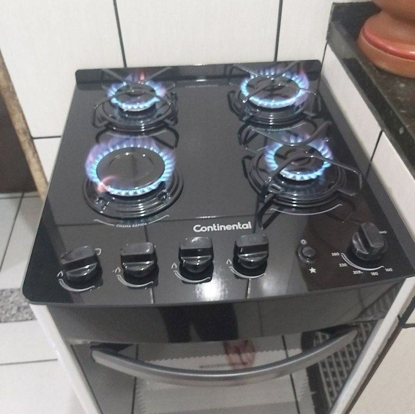 Fogão 4 Bocas Continental Automático Branco com Mesa de Vidro (FC4VB) – Bivolt na Shopclub