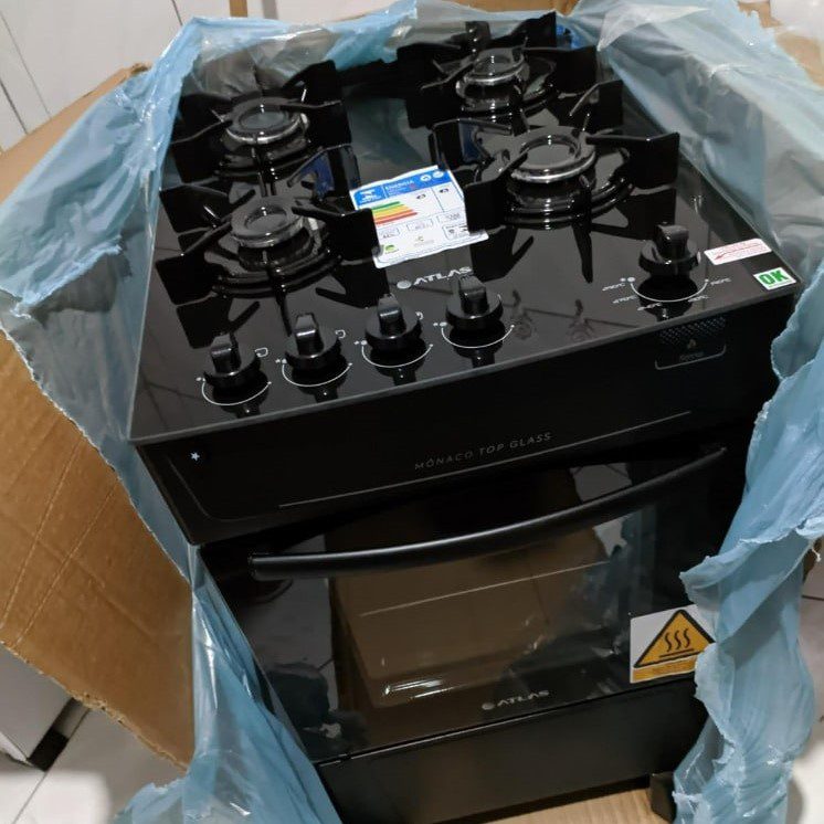 Fogão 4 Bocas Mesa de Vidro Atlas Preto - Acendimento Automático Mônaco Top Glass na Magazine Luiza