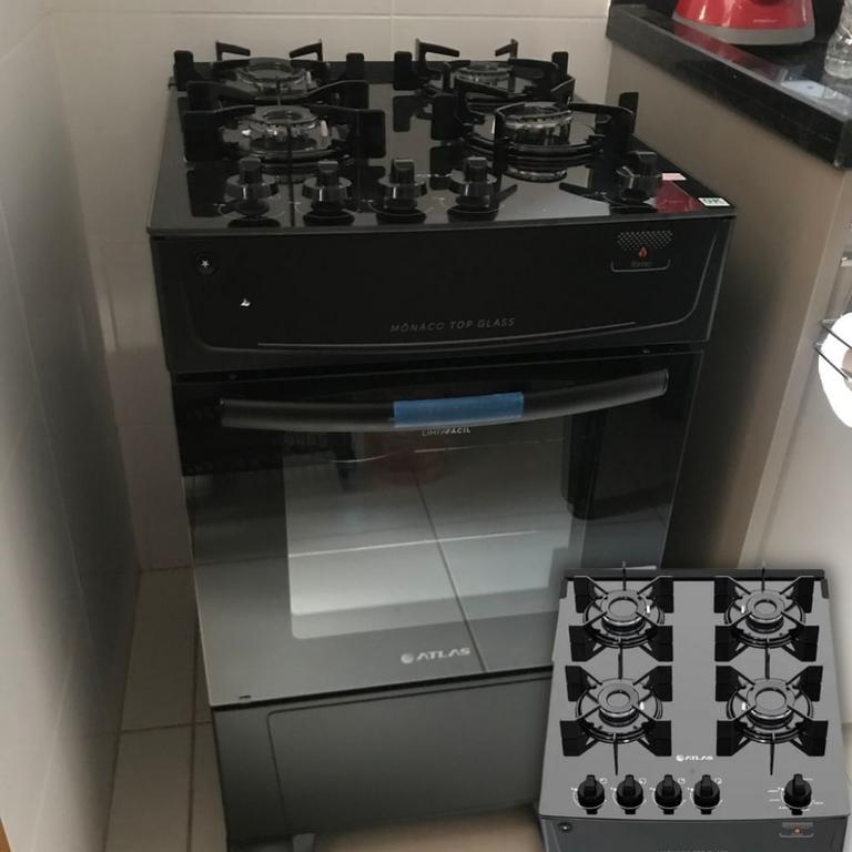 Fogão 4 Bocas Mesa de Vidro Atlas Preto – Acendimento Automático Mônaco Top Glass na Magazine Luiza