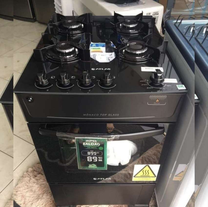Fogão 4 Bocas Preto ou Branco Com Mesa de Vidro Atlas Mônaco Top Glass Bivolt na Magazine Luiza