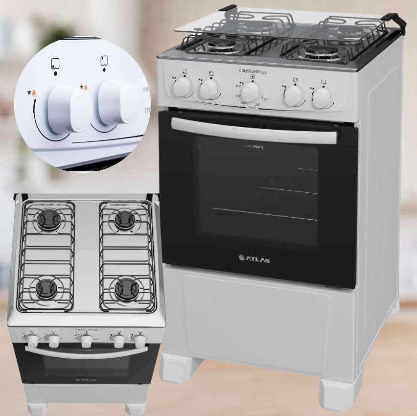 Fogão Atlas 4 bocas branco com forno Limpa Fácil Coliseum Plus – Forno 50l na Amazon