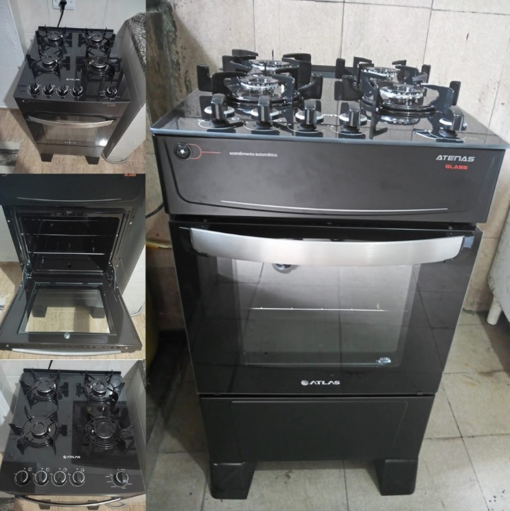 Fogão Atlas 4 Bocas preto Atenas Glass com Acendimento automático – Bivolt – Atlas Eletrodomésticos na Magazine Luiza