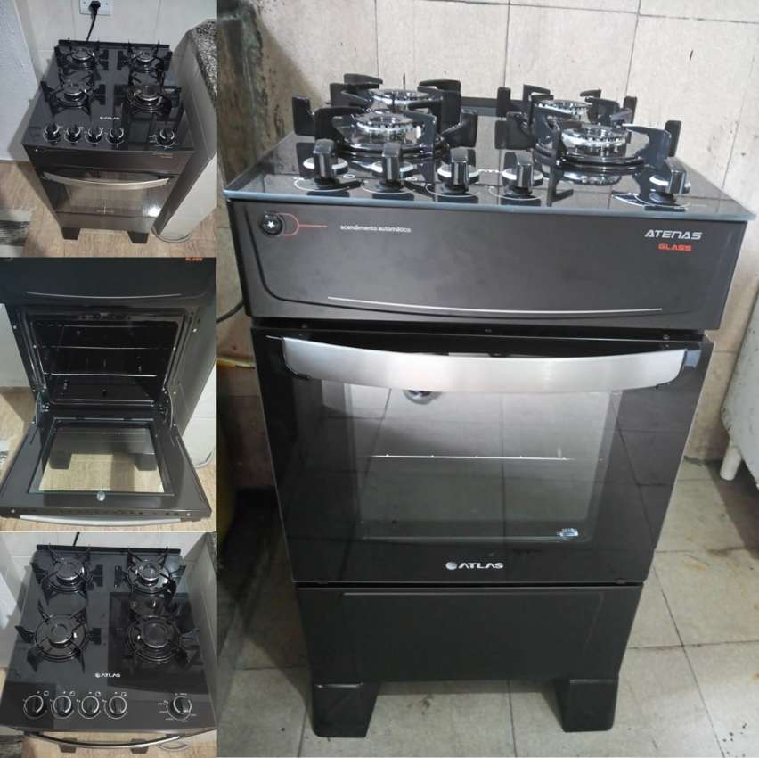 Fogão Atlas 4 Bocas preto Atenas Glass com Acendimento automático – Bivolt na Amazon