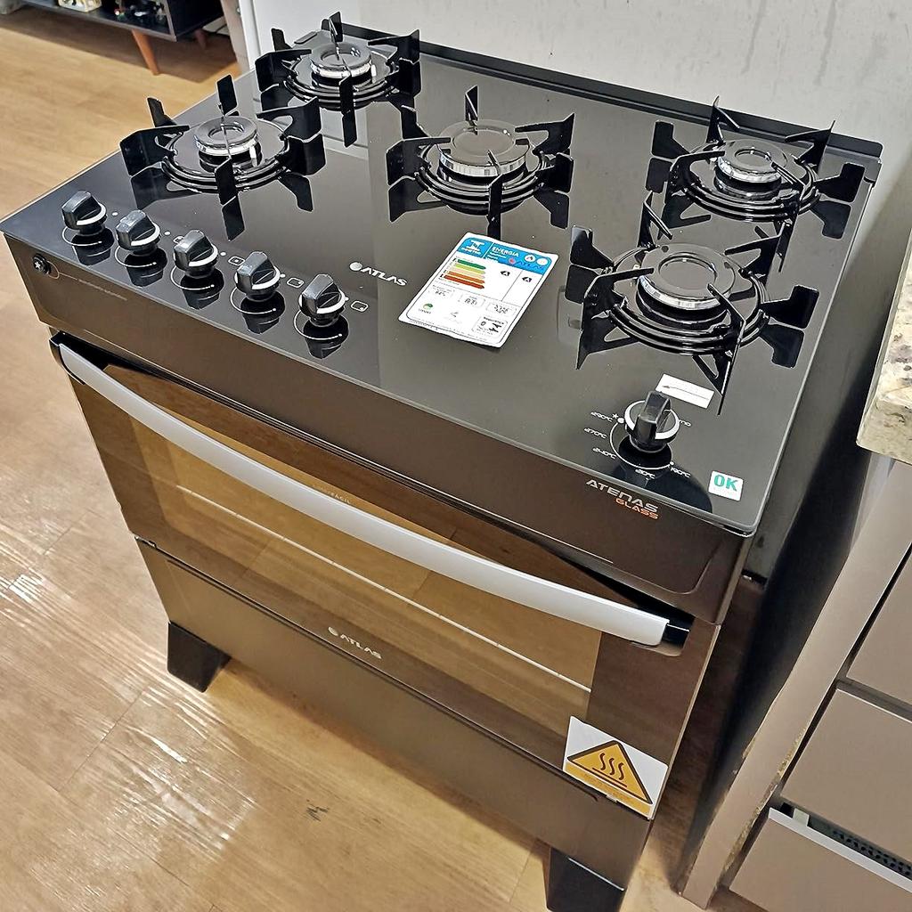 Fogão Atlas 5 Bocas preto Atenas Glass com Acendimento automático – Bivolt – Atlas Eletrodomésticos na Magazine Luiza