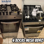 Fogão De Piso 4 Bocas Mesa Vidro Neo Max Suggar Bivolt Prata na Magazine Luiza
