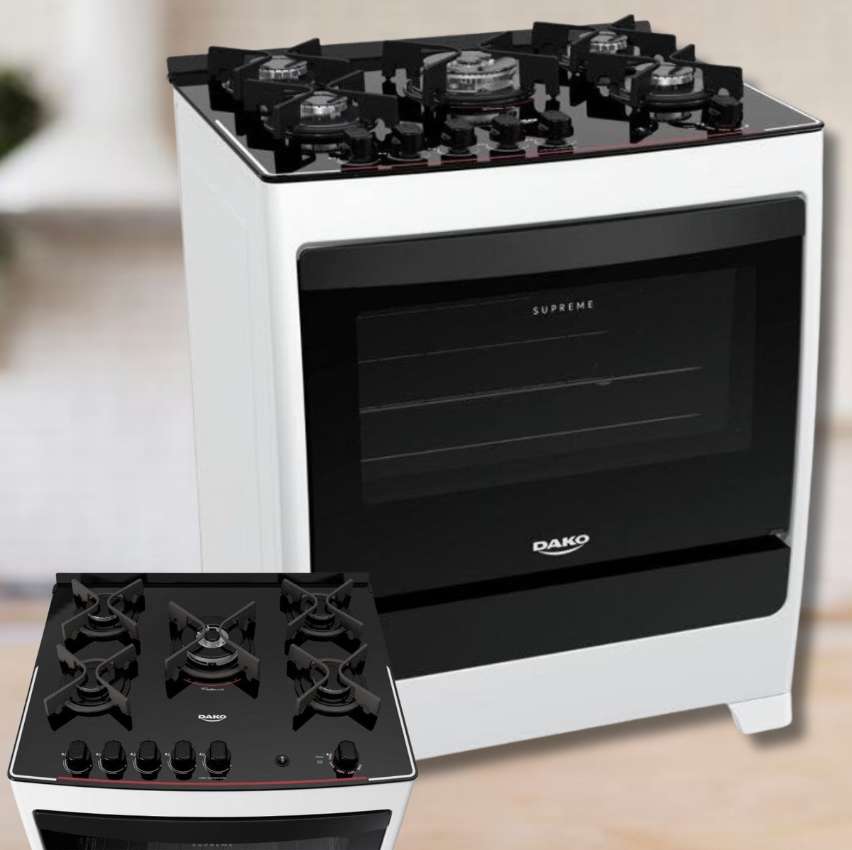 Fogão de Piso Dako 5 Bocas Supreme Glass com Mesa de Vidro e Tripla Chama Branco – Bivolt na Casas Bahia