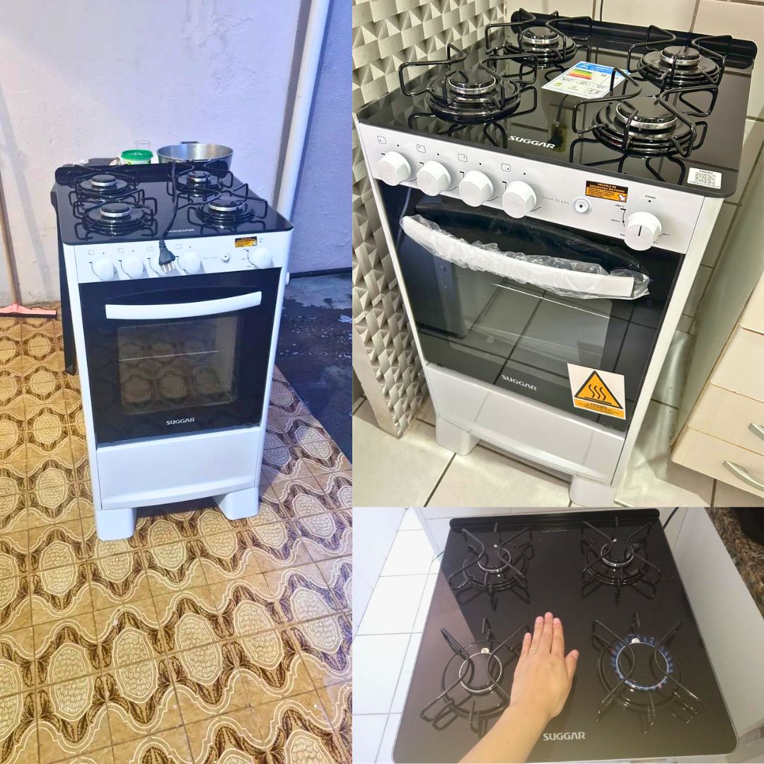 Fogão de Piso Suggar 4 Bocas Cook Glass Branco – Bivolt na Amazon