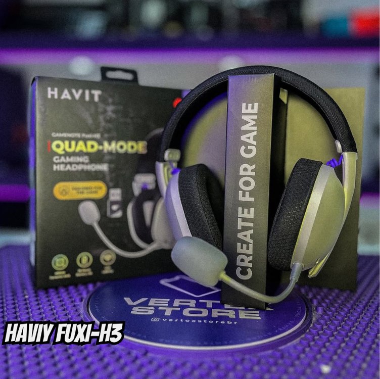 Fone de Ouvido Headset Gamer Havit Fuxi-H3 White Black, Com Fio e Sem Fio, Wireless 2,4GHz, Bluetooth, Cabo USB-C, Cabo 3,5mm. Surround, Baixa Latência, Quad-Mode na Amazon
