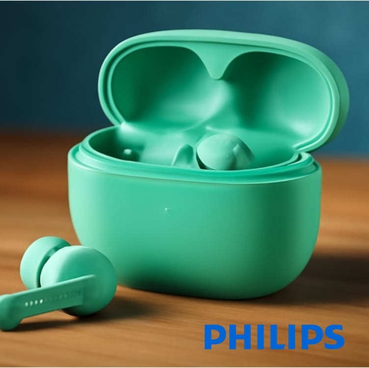 Fone de ouvido sem fio TWS bluetooth com microfone, formato em haste, IPX4 e energia para 18 horas totais na cor verde TAT2206GR/00 na Amazon