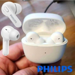 Fone de ouvido sem fio TWS Philips TAT1108WT/00 – bluetooth com microfone, formato em haste, IPX4, energia para 15 horas totais e na cor branca na Amazon