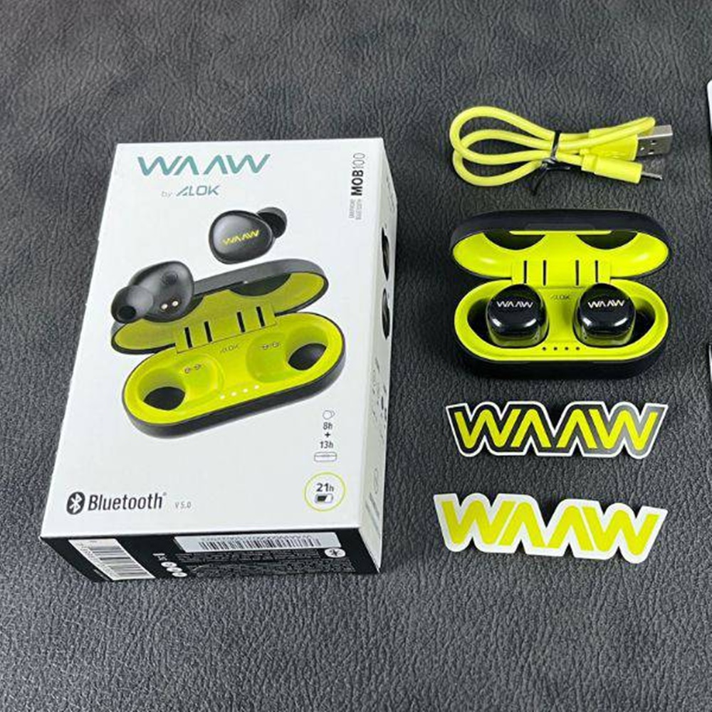 Fone de Ouvido WAAW by ALOK MOB 100EB Bluetooth TWS Intra-Auricular Com Microfone e Toque inteligente, Preto e Verde, P, M,G na Amazon