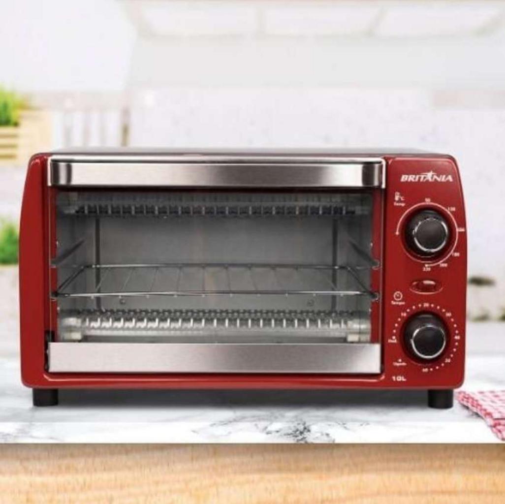 Forno elétrico britânia 10l bfe10v vermelho 1050w com função timer na C&A