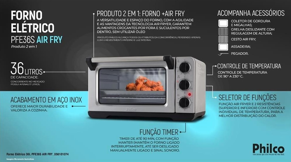 Forno Eletrico Philco Pfe36s Air Fry Prata 110v na Amazon
