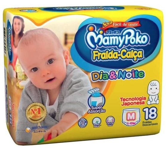 Fralda-Calça Dia & Noite MamyPoko Tamanho M, 18 unidades na Amazon