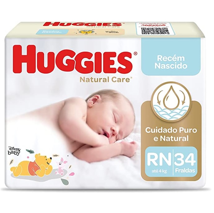 Fralda Huggies NATURAL CARE RN 34 unidades na Amazon