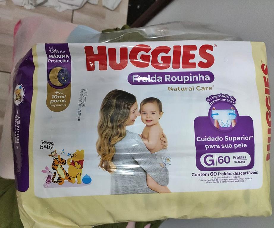 Fralda Huggies NATURAL CARE ROUPINHA 60 unidades (G e XG) na Amazon