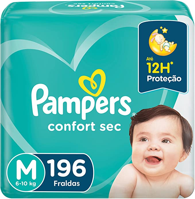 Fralda Pampers Confort Sec M 196 Unidades, Pampers na Amazon