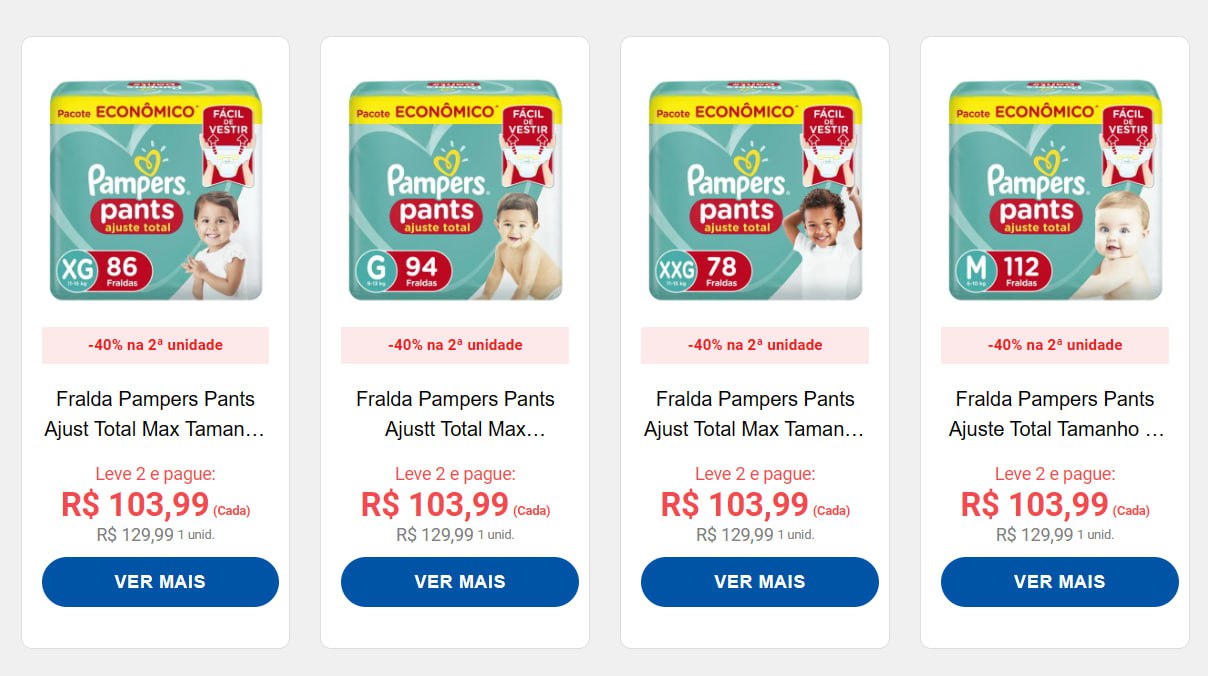 Fralda Pampers Pants Ajust Total Max na Pague Menos