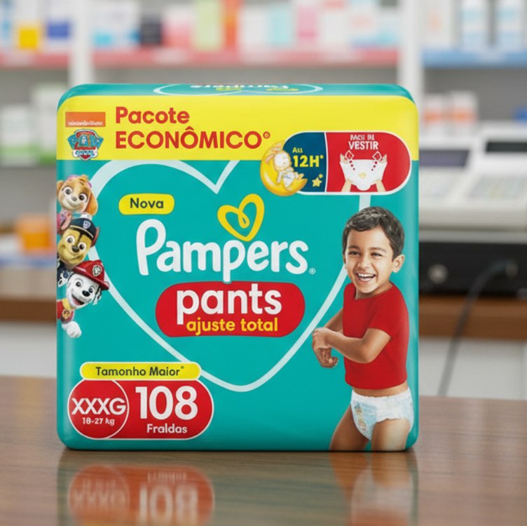 Fralda Pampers Pants Ajuste Total Tamanho XXXG 108 Unidades na Amazon