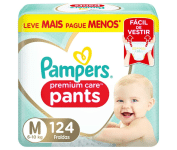Fralda Pampers Pants Premium Care M – 124 unidades na Amazon