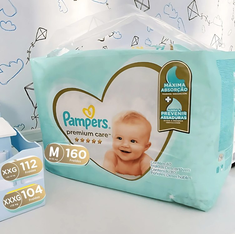 Fralda Pampers Premium Care M – 160 fraldas na Amazon