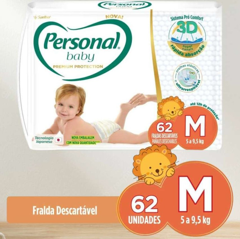 Fralda Personal Baby Premium Protection M com 62 unidades na Amazon