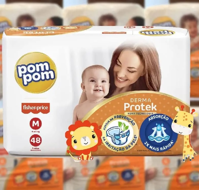 Fralda Pom Pom Derma Protek Mega M 48Un, Pom Pom, Laranja, Médio na Amazon