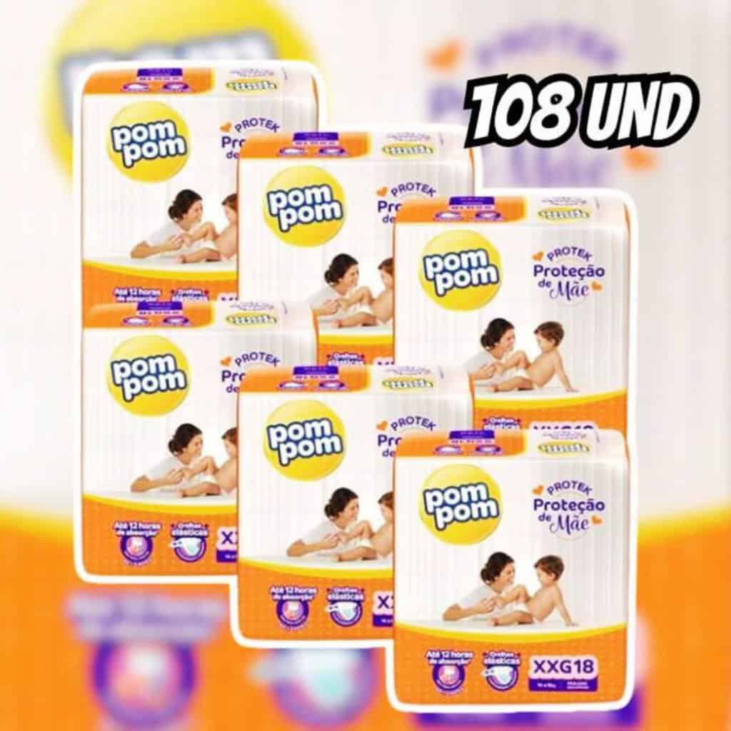 Fralda Pom Pom Protek Proteção de Mãe Jumbo G 144 Unidades na Amazon