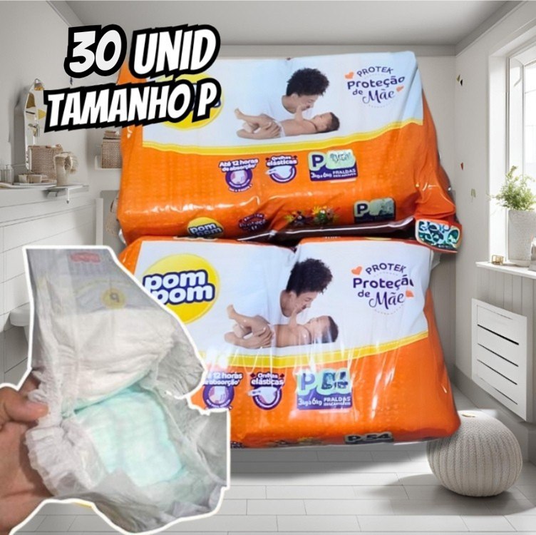 Fralda Pom Pom Protek Proteção de Mãe Jumbo P 30 Unidades na Amazon