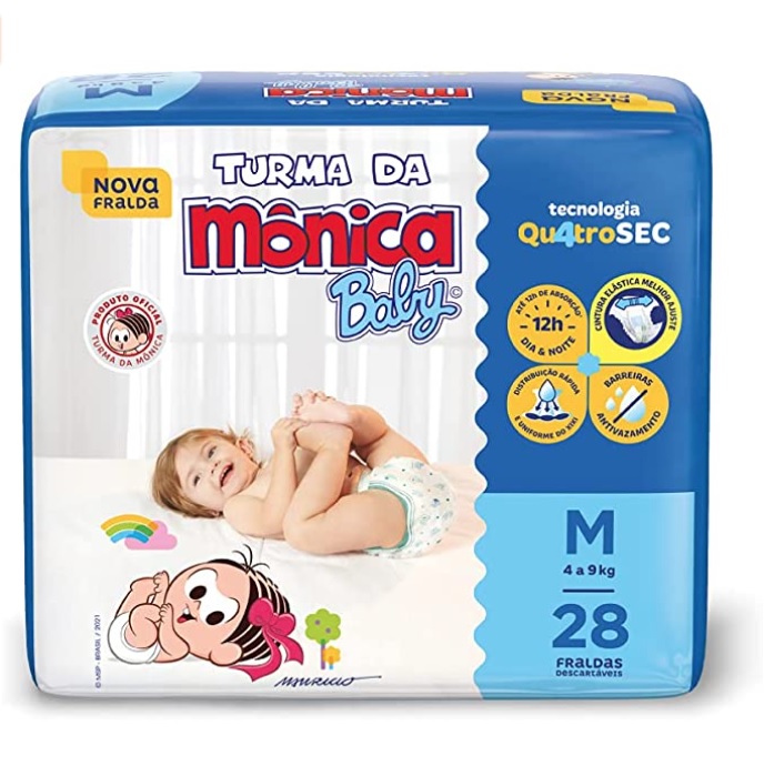 Fralda Turma da Monica Baby Jumbo 28 Unidades, Turma da Mônica Baby, Azul, Médio na Amazon