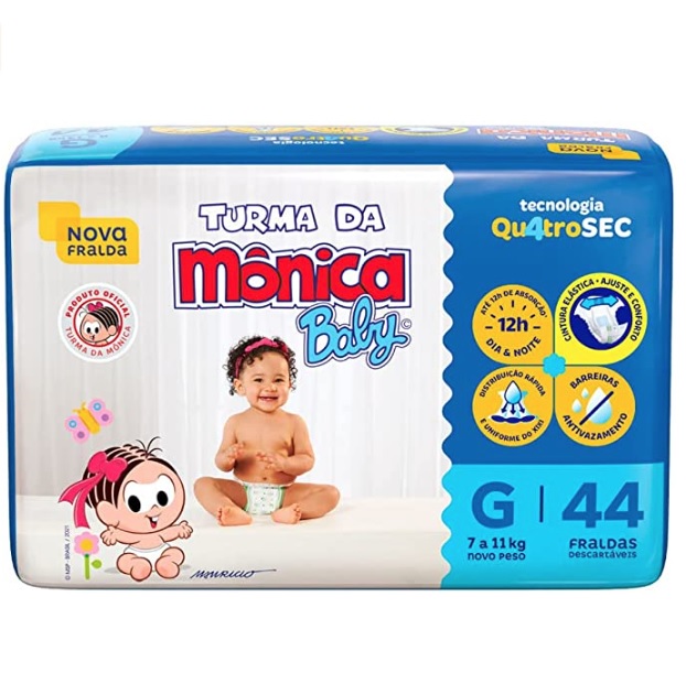 Fralda Turma da Monica Baby Mega G 44 Unidades, Turma da Mônica Baby, Azul, G na Amazon