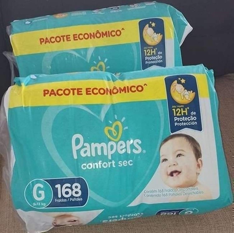 Fraldas Pampers Confort Sec G 168 Unidades, Pampers na Amazon