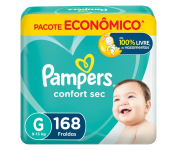 Fraldas Pampers Confort Sec G 168 Unidades, Pampers na Amazon