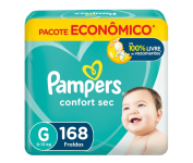 Fraldas Pampers Confort Sec G – 168 Unidades na Amazon