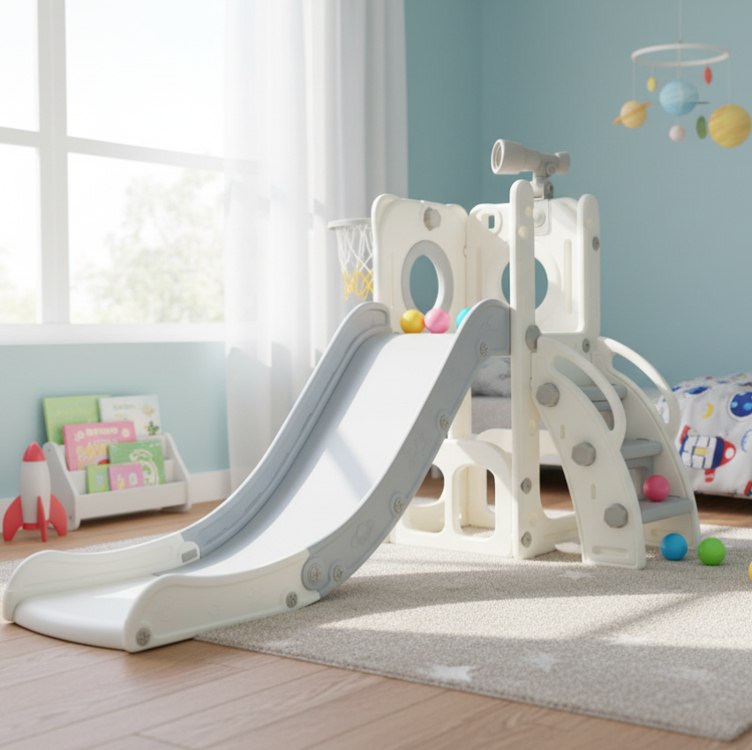 Freso Baby Playground Infantil 4×1 Mini Mundo Grey 1 Torre, Para Crianças de 1 a 4 anos, Compacto e Fácil Montagem, com Escorregador, Cesta de Basquete e Bola, Escalada, Luneta na Amazon