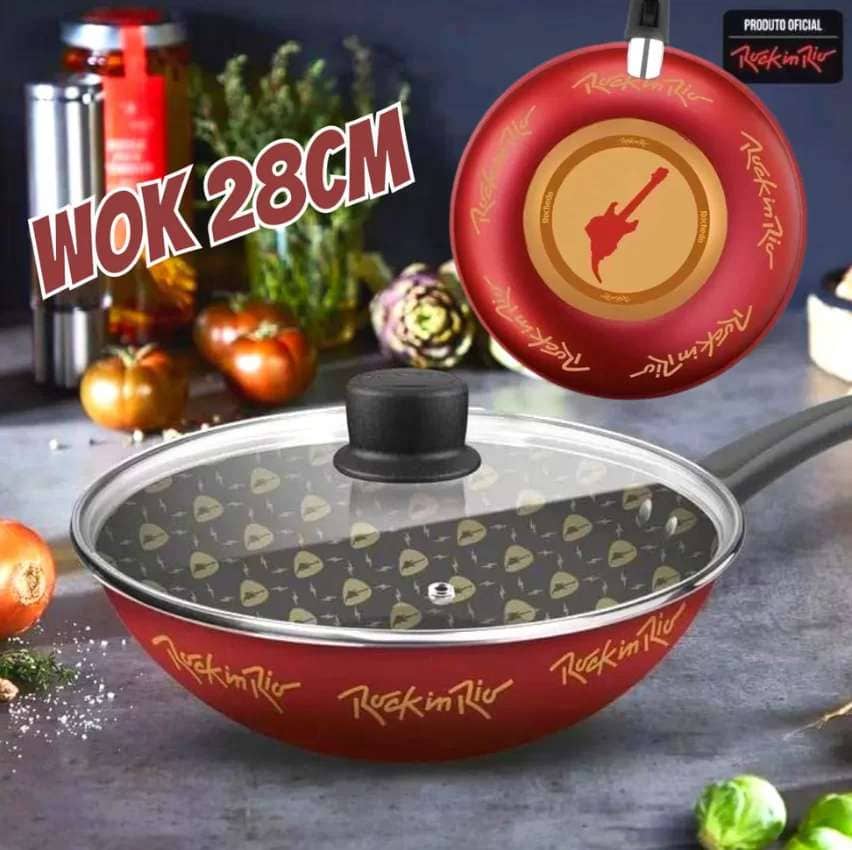Frigideira Antiaderente Wok Rochedo Rock in Rio – com Tampa e Base Limpa Fácil 28cm na Magazine Luiza