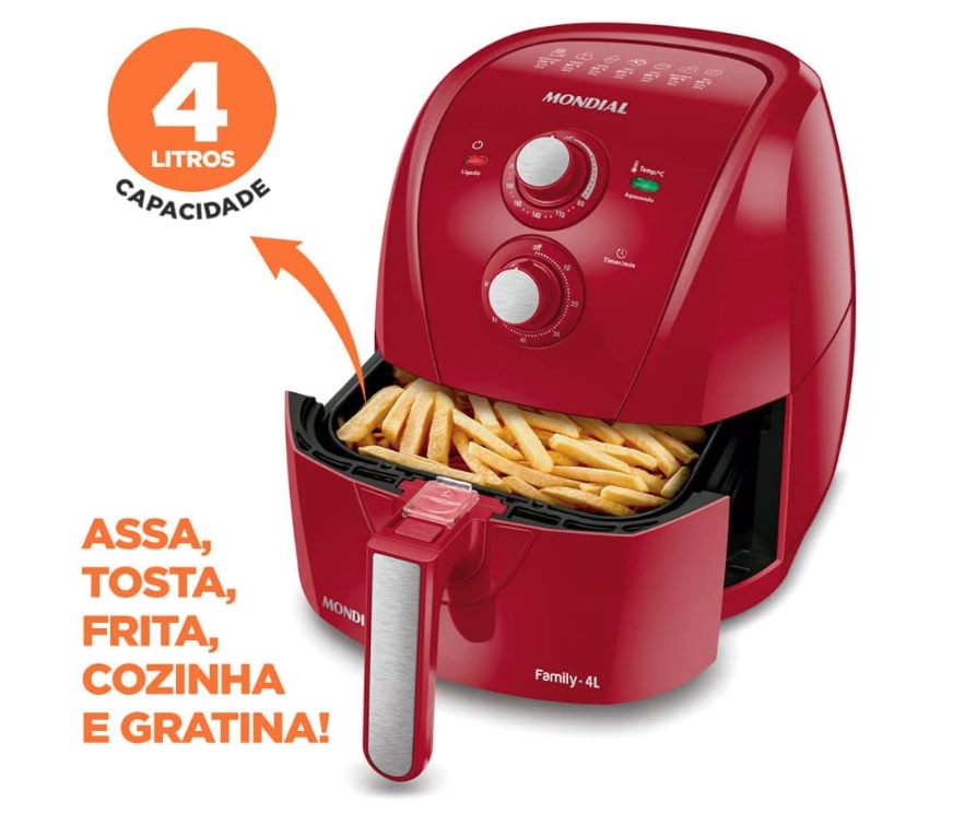 Fritadeira a Ar Family 4L, Mondial, 110V, 1500W, Vermelho – AFN-40-FR na Amazon