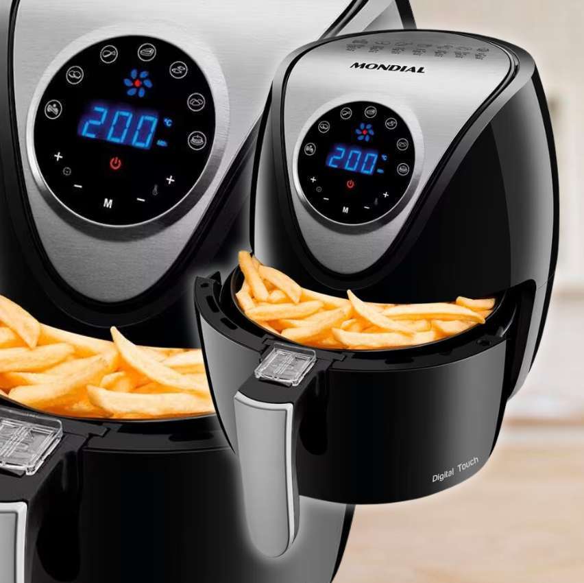 Fritadeira Elétrica Sem Óleo Air Fryer Mondial Family Inox AF-30-DI 3,5 L Digital Touch – Preta/Inox na Ponto