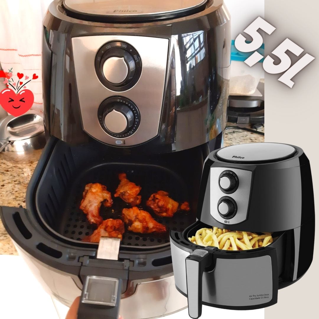 Fritadeira Sem Óleo Air Fryer Philco Jumbo Inox PFR06PI 5,5 Litros Preta/Inox - 220v na Americanas