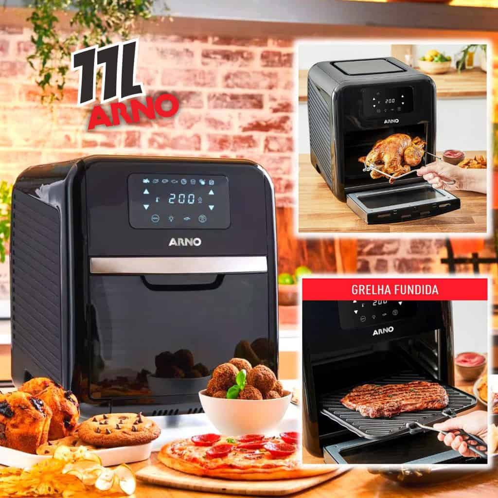 Fritadeira sem Óleo Airfryer Arno Oven & Grill Expert Preta 11L Forno Inox Digital 1800W UFE9 127V na Amazon