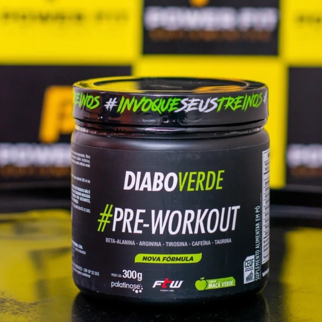 FTW Pré-Treino Diabo Verde em Pó com Cafeína, Aminoácidos Beta‑Alanina e Arginina para Treinos e Atividades Físicas – Pote 300 g (Sabor: Maça Verde) na Amazon