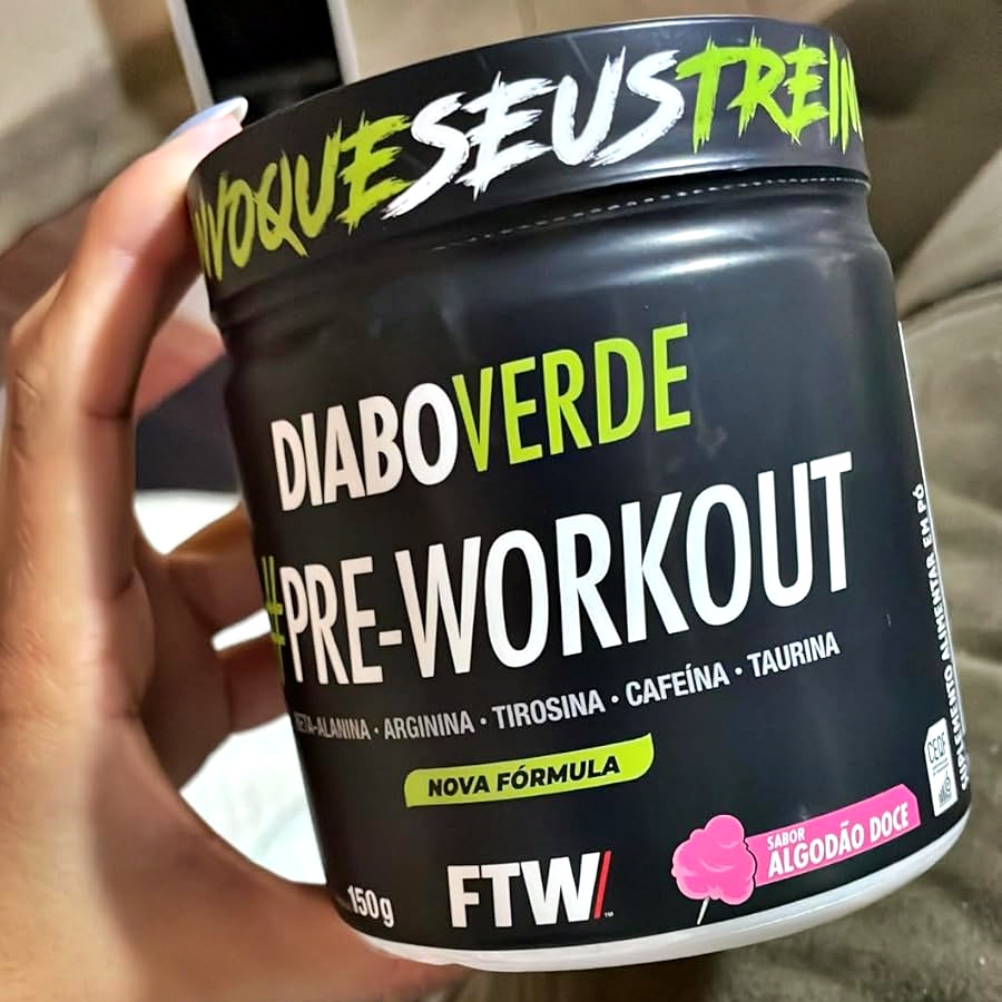 FTW Pré-Treino Diabo Verde em Pó com Cafeína, Aminoácidos Beta‑Alanina e Arginina para Treinos e Atividades Físicas – Pote 150g (Sabor: Algodão Doce) na Amazon