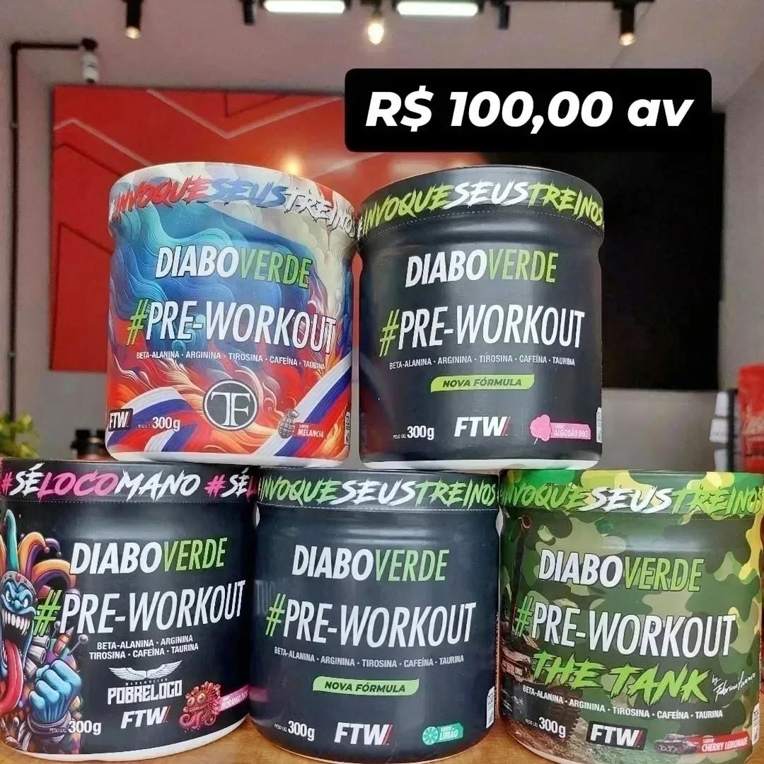 FTW Pré-Treino Diabo Verde – Energia Extrema, Força e Foco sabor:Algodão Doce – Pote 300g na Amazon