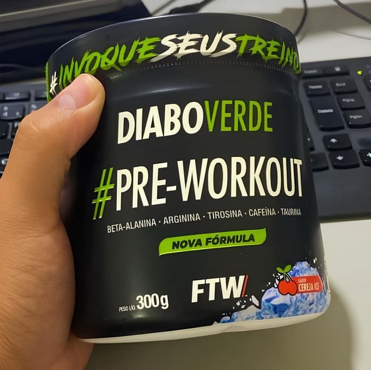 FTW Pré-Treino Diabo Verde – Energia Extrema, Força e Foco – Potência Hardcore com Cafeína, Beta-Alanina – Para Treinos Intensos – sabor: Cereja Ice – Pote 300g na Amazon