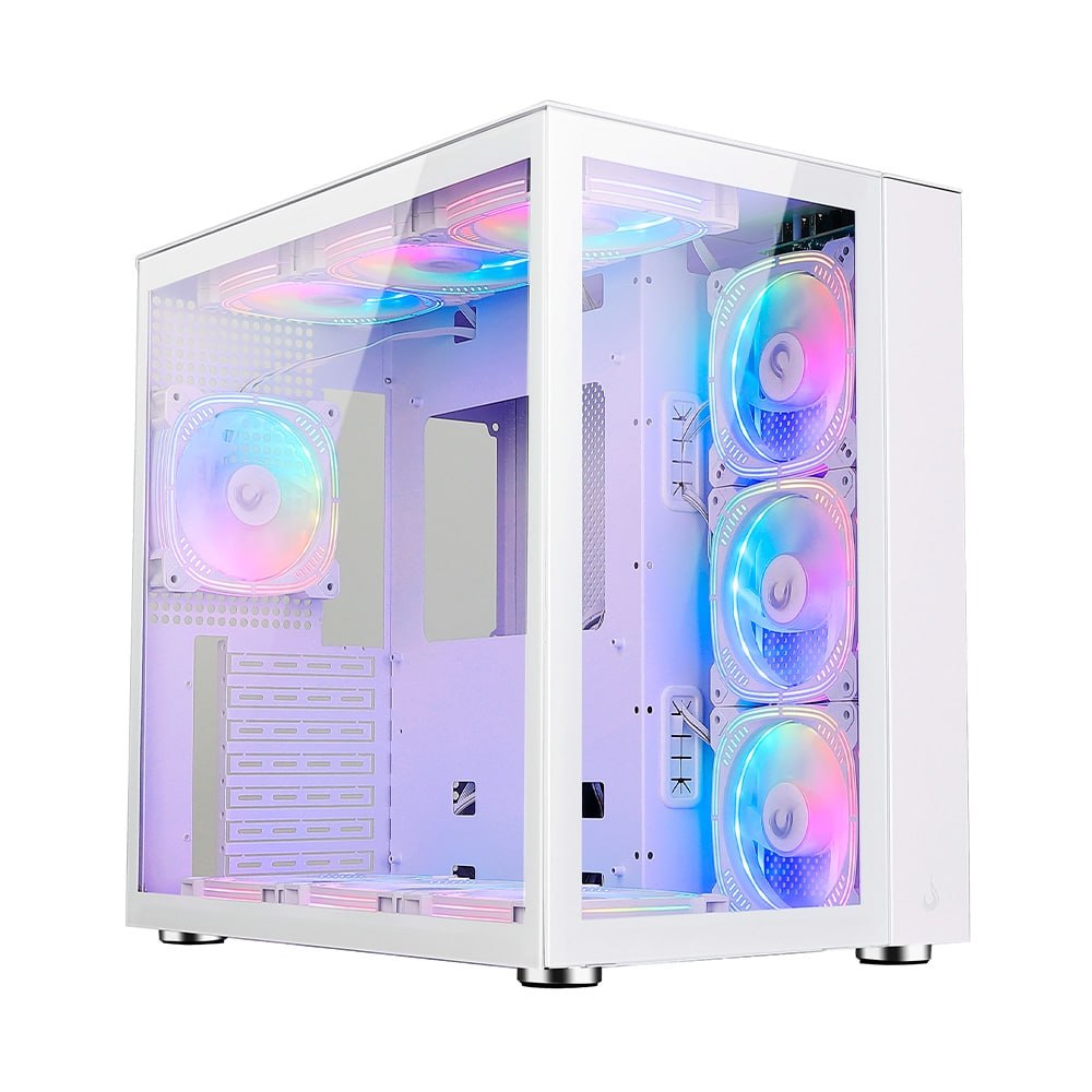 Gabinete Gamer Rise Mode Galaxy Glass Standard White, Mid Tower, ATX, Lateral e Frontal em Vidro Temperado, 10x Cooler Fan ARGB, Branco – RM-GA-GGSW-ARGB na KaBuM!