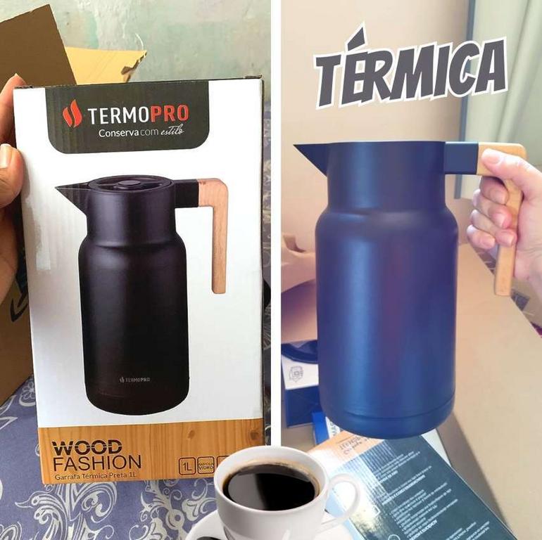 Garrafa Térmica Wood Fashion Preta 1 L Termopro Glass na Amazon