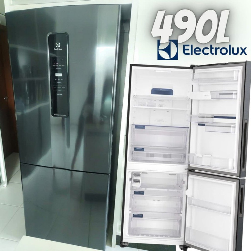 Geladeira Electrolux Frost Free 490L Efficient com AutoSense Inverse Black Inox Look (IB7B) 220V na Amazon
